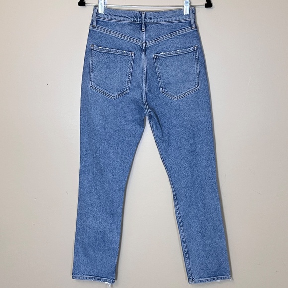 Agolde Riley Distressed Straight Button Fly Jeans - Women's Size 26 - Blue - Picture 3 of 9